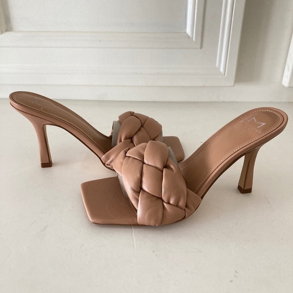 NWOT Mark Fisher Anthropologie Neutral Leather Puffy Square Toe Heels Sz 8.5 - Picture 1 of 8